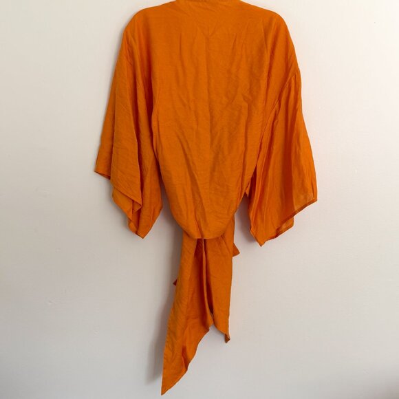 Selfie Leslie // orange mustard yellow Rivera Deep V Waist Tie Top XL - Picture 5 of 7